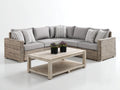 Gartensofa Rattan Beige Grau 260x260x80 cm Outdoor Ecksofa mit Holztisch Modern Design