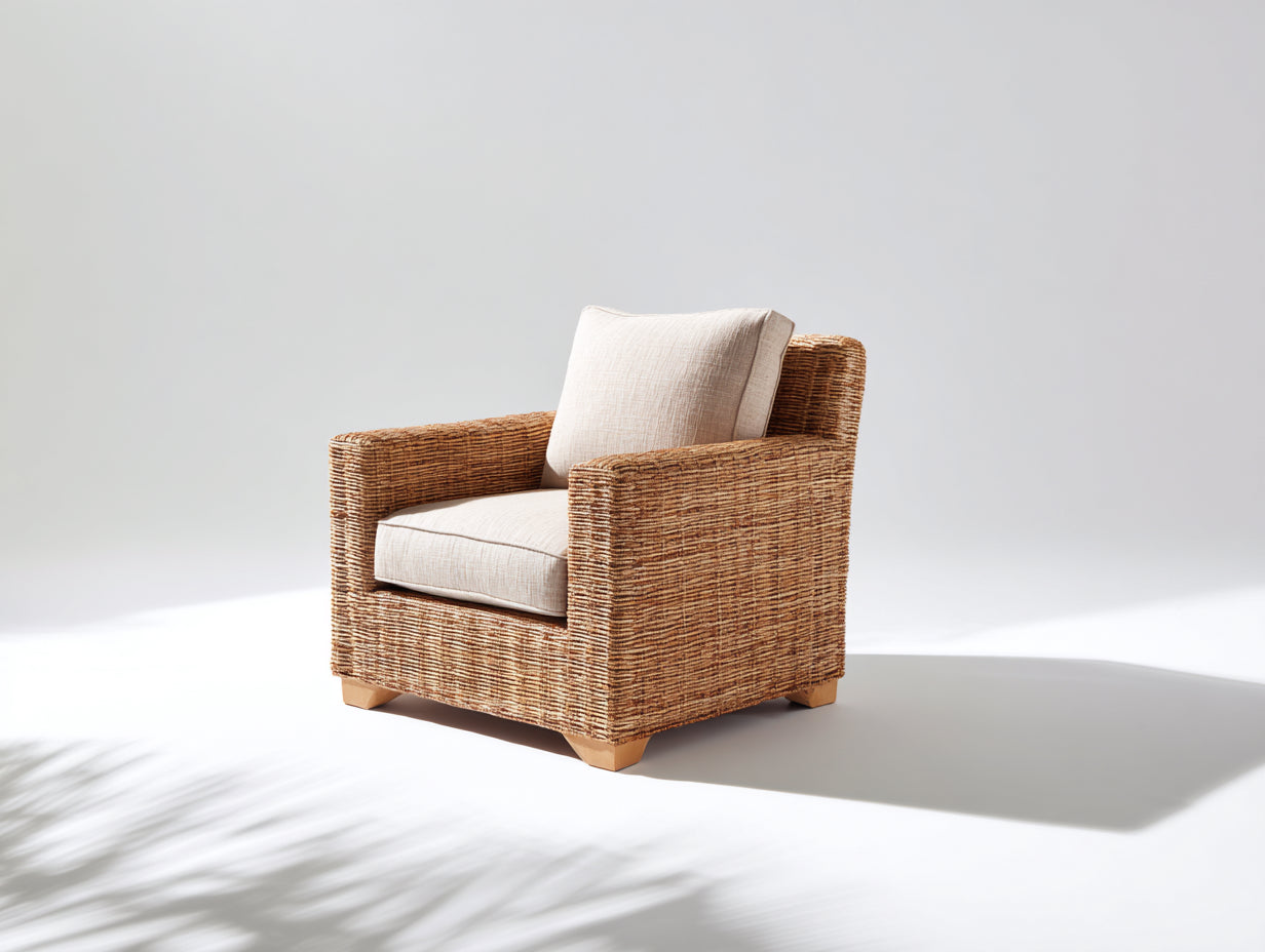 Polyrattan Gartensessel Natur Beige Modern Outdoor Lounge Sessel 75x80x85 cm Gartenstuhl