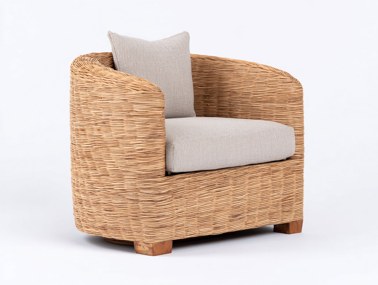Polyrattan Gartensessel Natur Beige Rund Design Modern Outdoor 75x80x85 cm Gartenstuhl Lounge