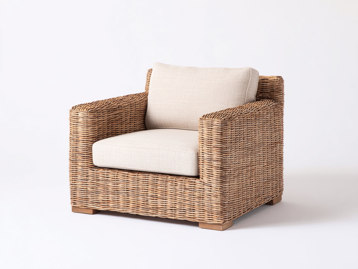 Polyrattan Gartensessel 92x84x80 cm - Natur-Cremeweiß - Modernes Loungedesign