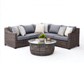 Gartensofa Rattan Lounge Set L Form Dunkelgrau mit Glastisch Modern 260x260x85 cm Outdoor Sofa Gartenmöbel