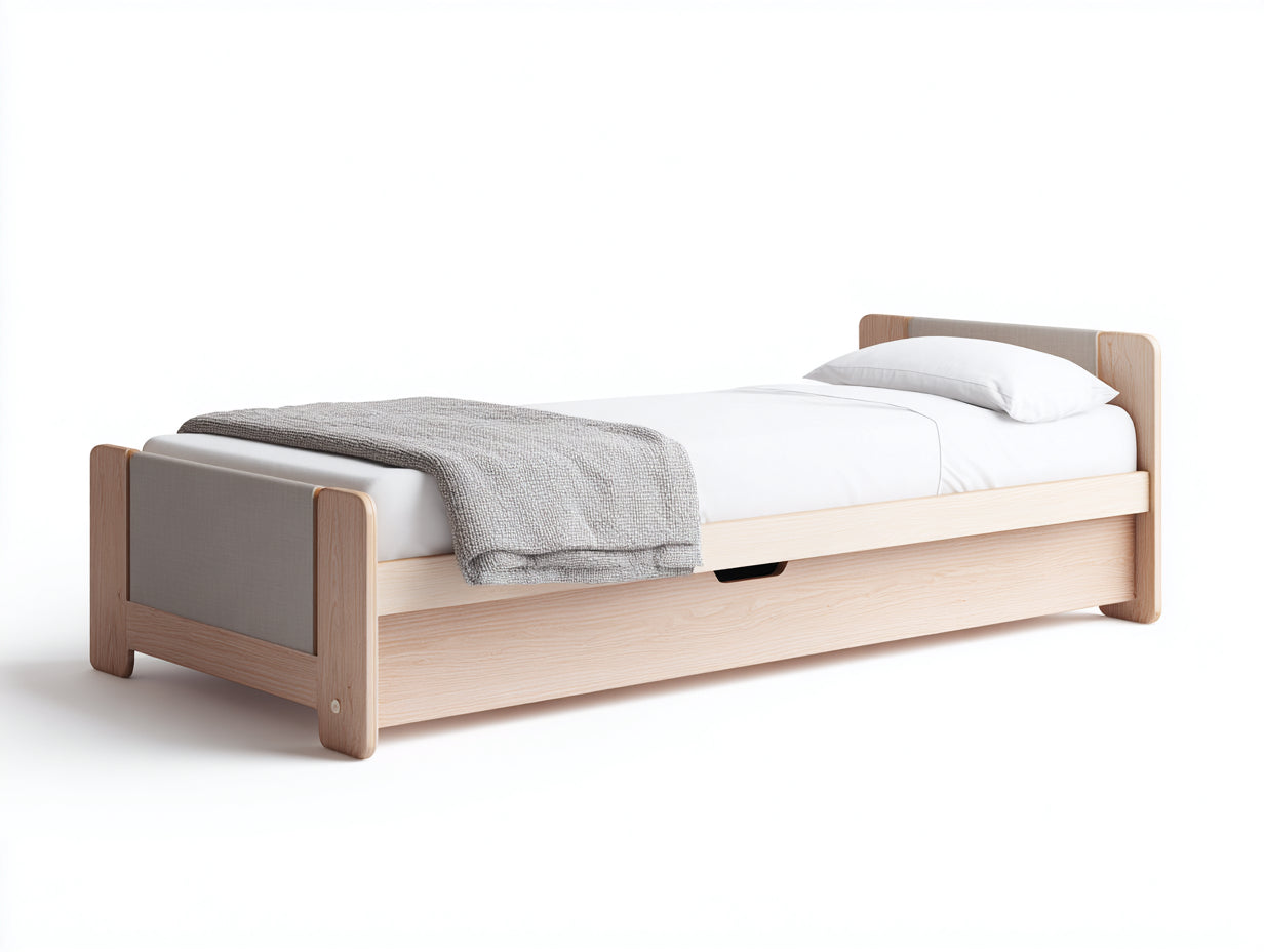 Einzelbett Holz Natur 200x90x80 cm Schlafzimmer modernes skandinavisches Design