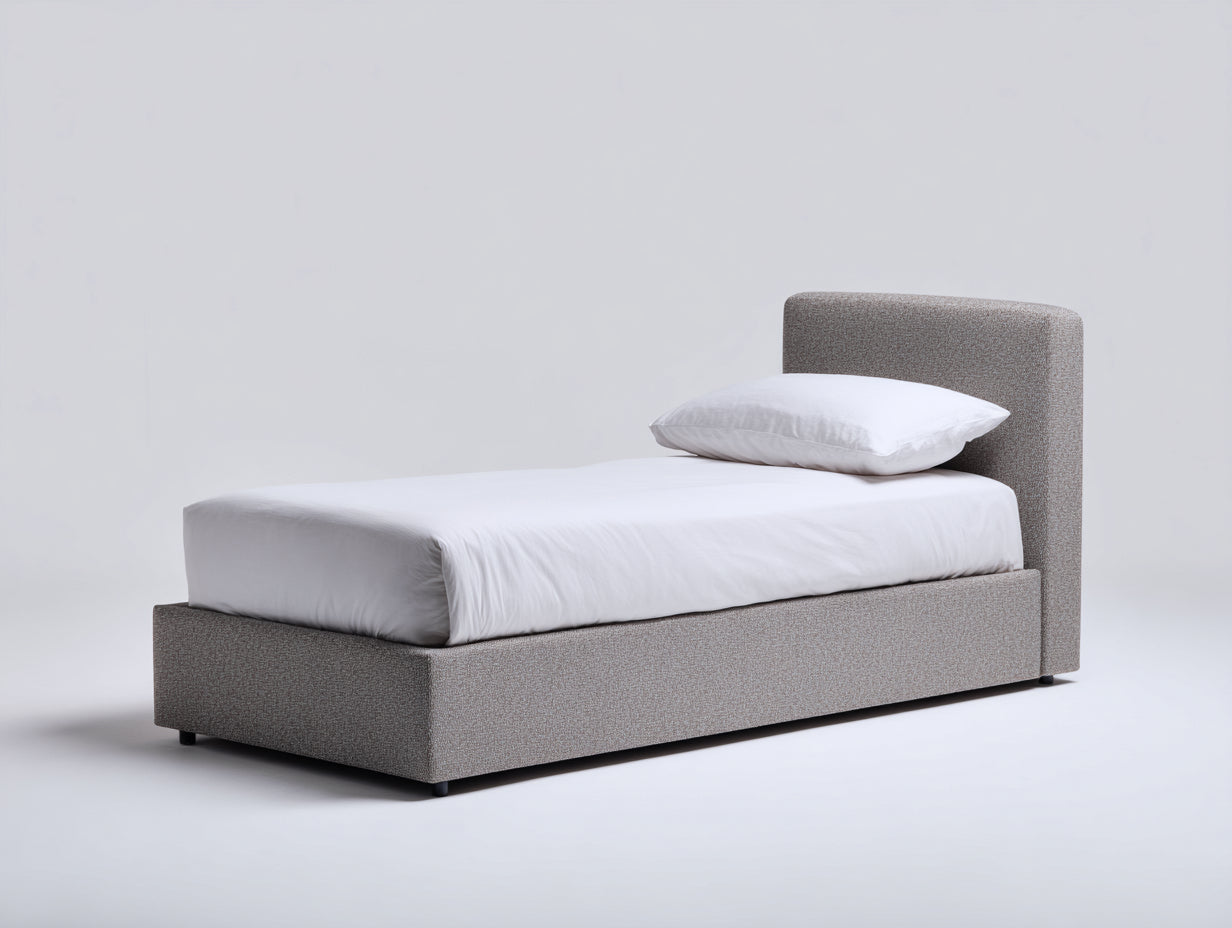 Einzelbett Stoff Polster Grau Gepolstertes Kopfteil Holzrahmen 200x90x85 cm Modernes Schlafzimmer Design