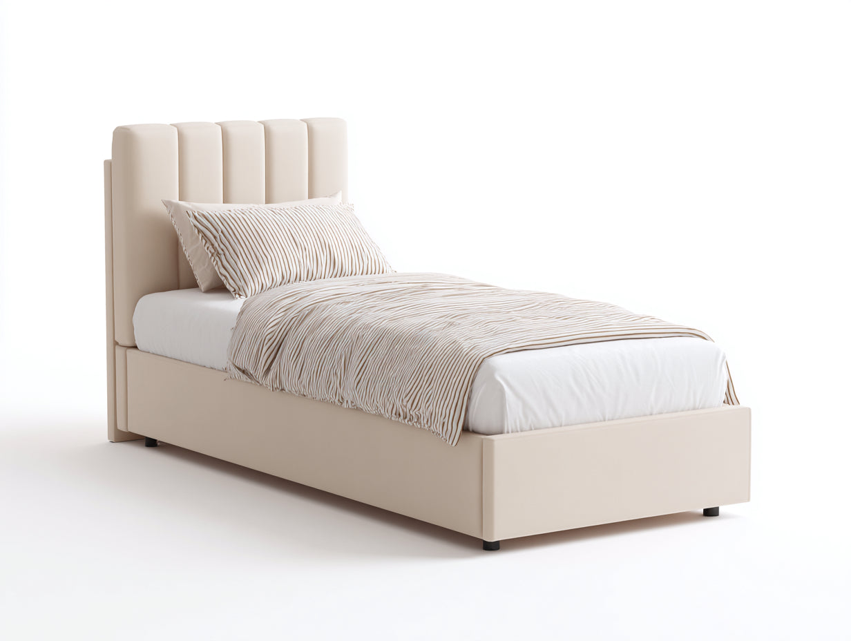 Einzelbett mit Stoffbezug 200x100x120 cm - Cremeweiß - Modernes Design