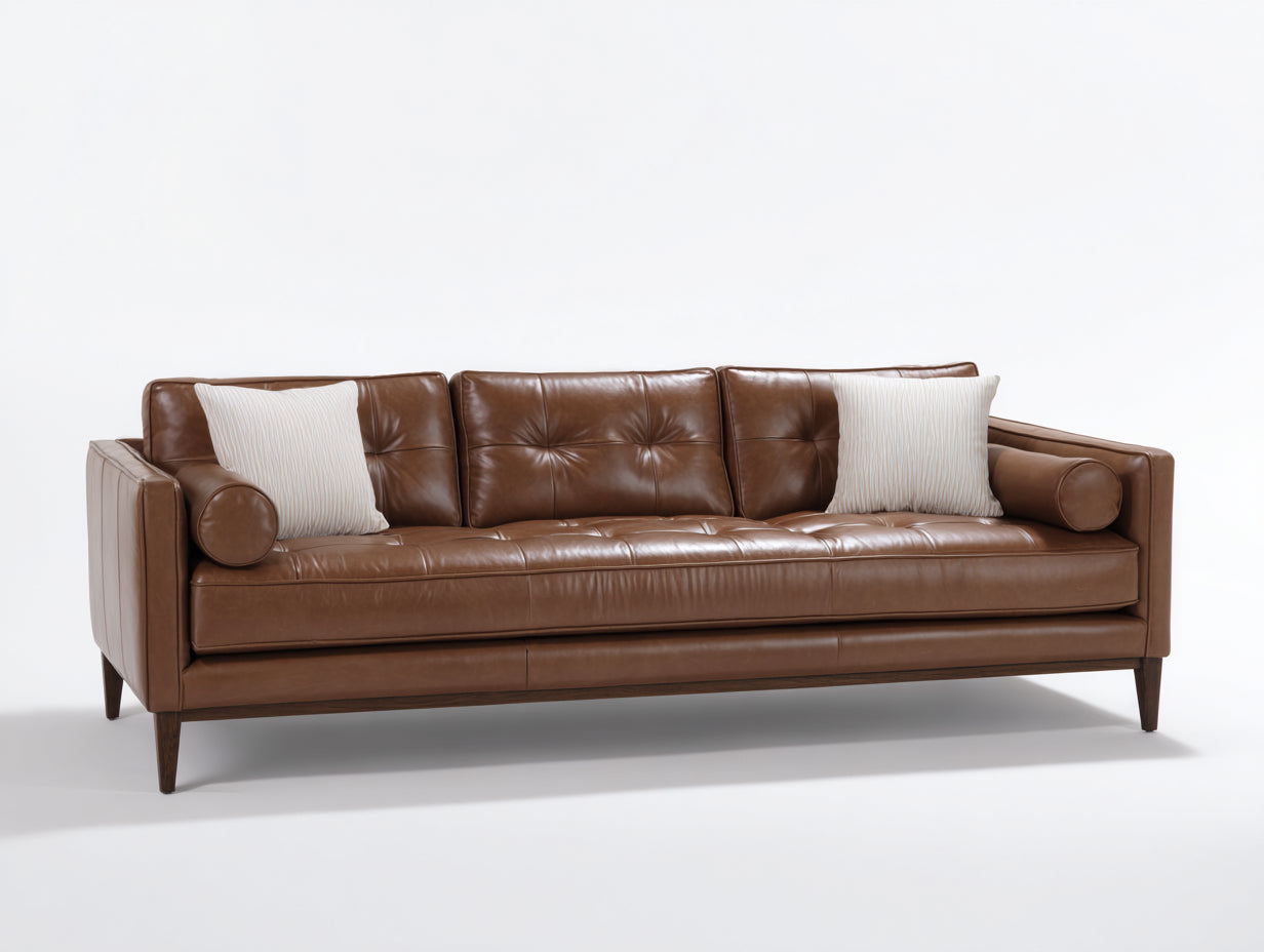 3 Sitzer Sofas Echtleder Braun 220x95x85 cm - Klassisches Design Holzfüße