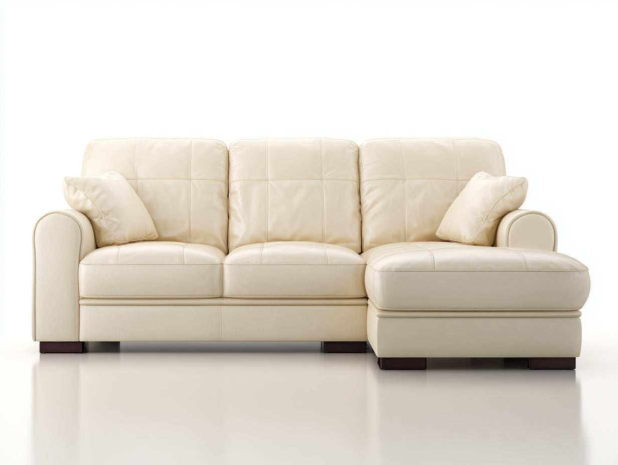 Ecksofa Leder Creme Weiß L Form Modern 260x170x85 cm Wohnzimmer Komfort Polsterecke mit Chaise