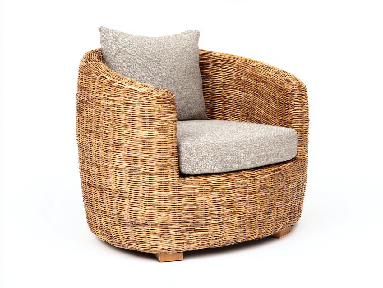 Polyrattan Gartensessel rund Natur Rattan Optik 80x80x78 cm Loungesessel handgeflochten Garten Terrasse