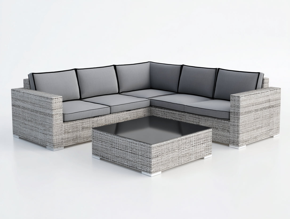 Gartensofa Polyrattan mit Couchtisch 290x290x82 cm - Hellgrau-Grau - Modernes Loungeset