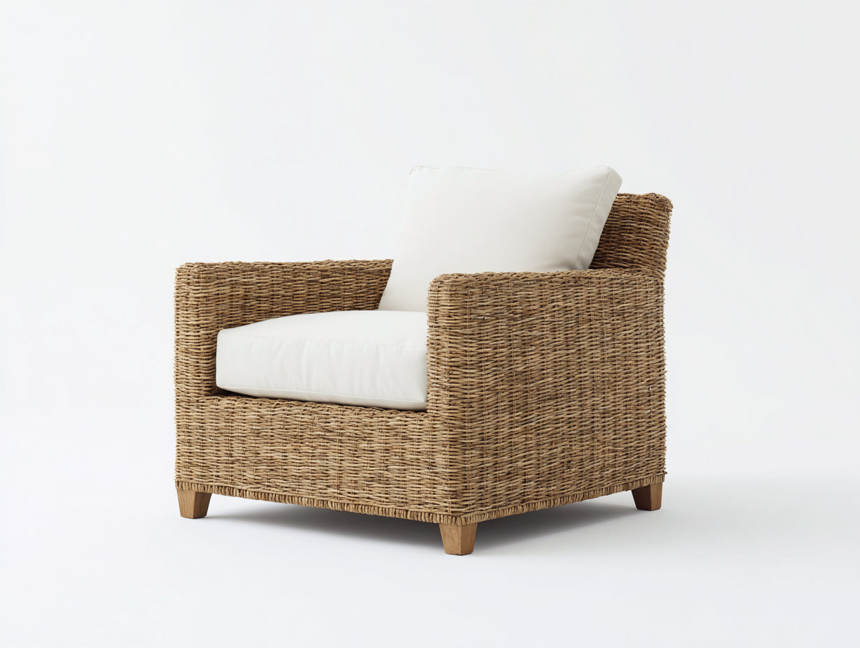 Polyrattan Gartensessel Natur Braun Weiss 90x80x80 cm Outdoor Lounge Sessel Modern Design