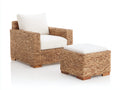 Polyrattan Gartensessel mit Hocker Natur Braun 80x80x82 cm Lounge Set Outdoor inkl Fußhocker rustikales Design