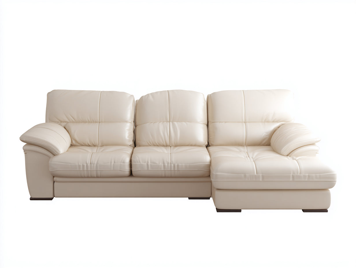 Ecksofa Lederoptik Creme Rechts Ottomane 260x160x85 cm - Modernes Wohnzimmersofa Komfort Design