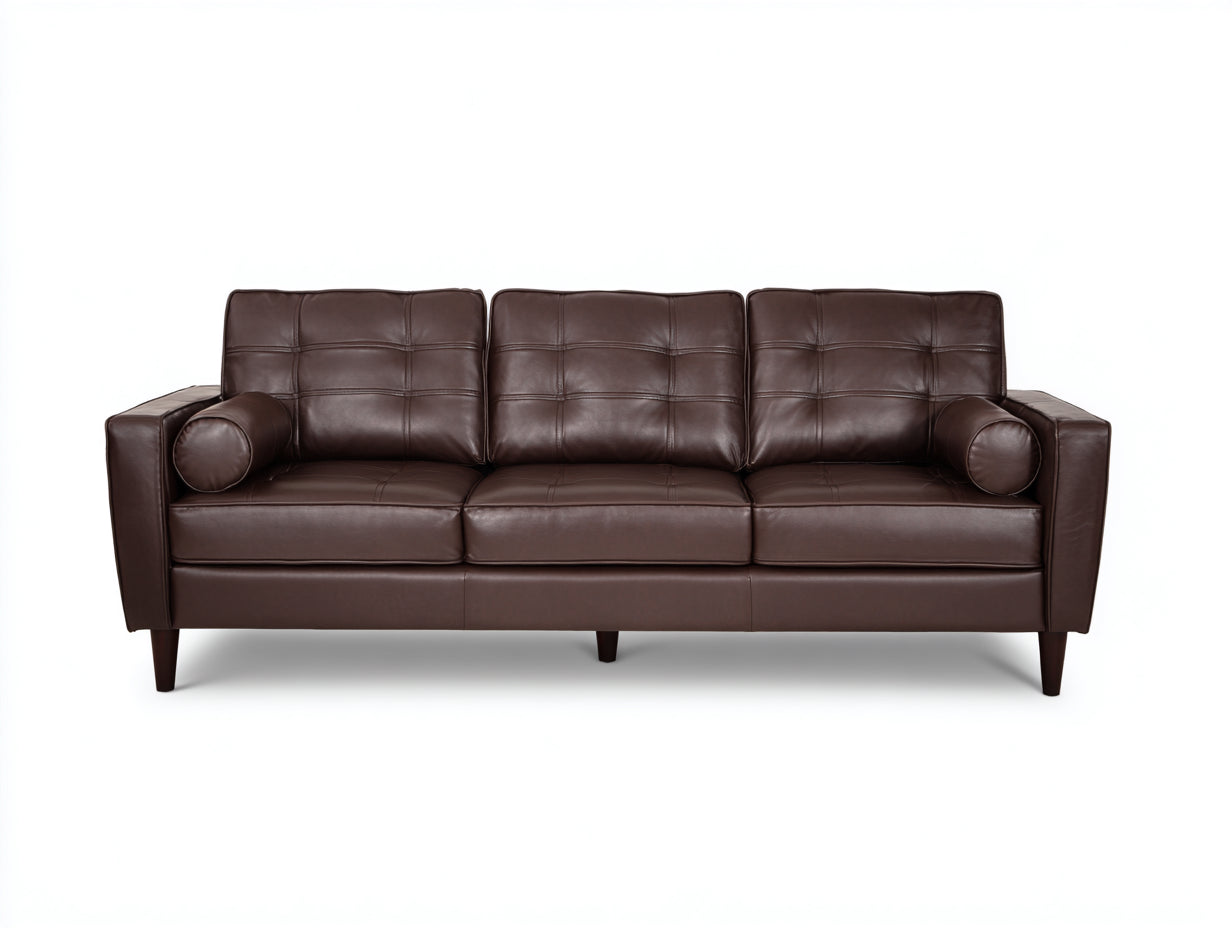 3 Sitzer Sofas aus Kunstleder 220x88x86 cm - Dunkelbraun - Modernes Design