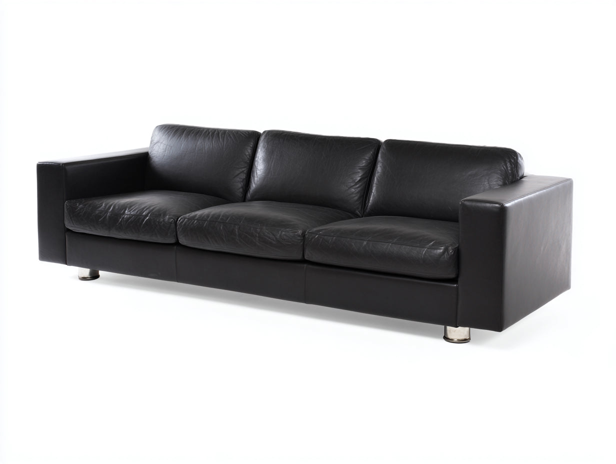 3 Sitzer Sofas Echtleder Schwarz 220x90x85 cm - Modernes Design Metallfüße