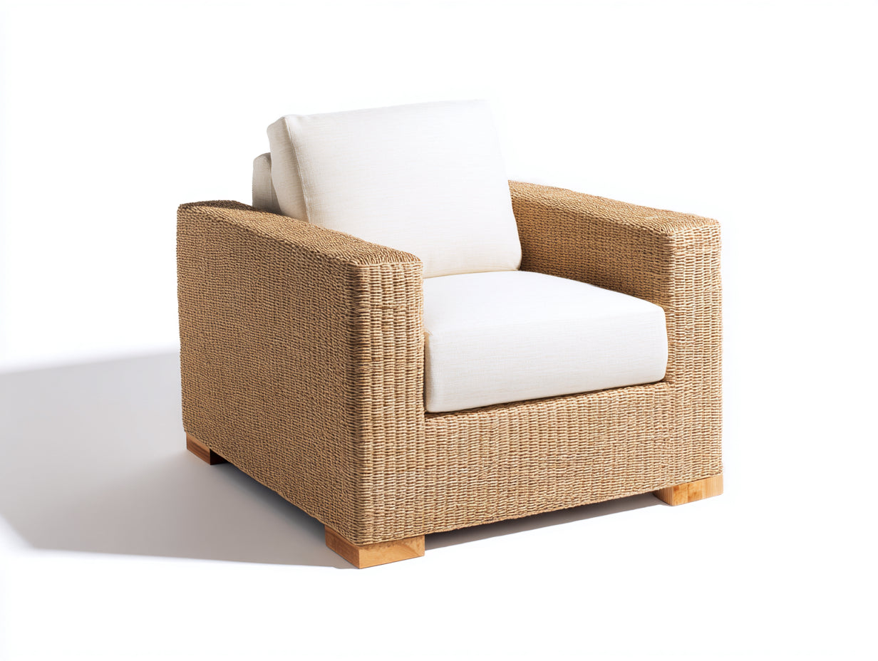 Polyrattan Gartensessel Natur Braun Weiss 90x90x80 cm Outdoor Lounge Sessel Modern Design