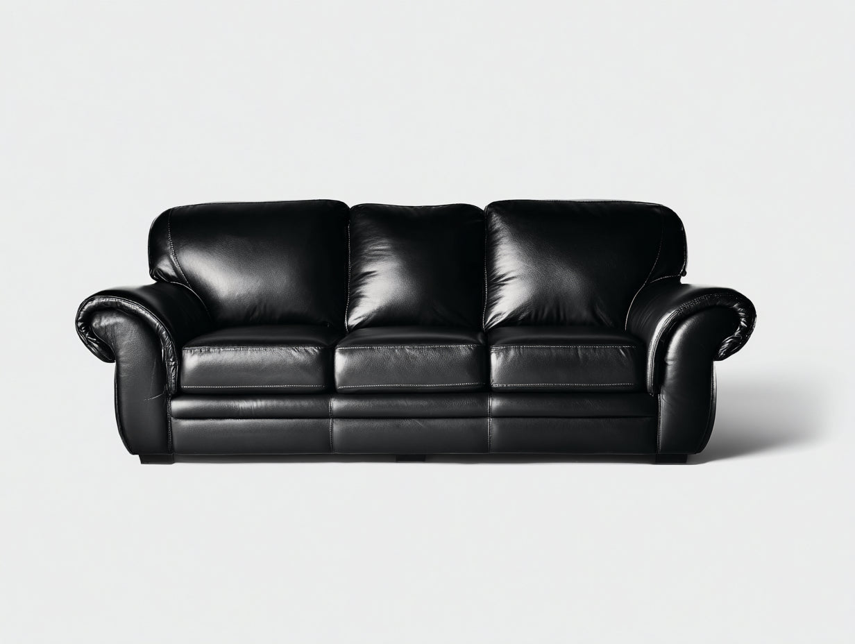 3 Sitzer Sofa Leder Schwarz 210x85x80 cm Wohnzimmer modernes Design klassisch elegant