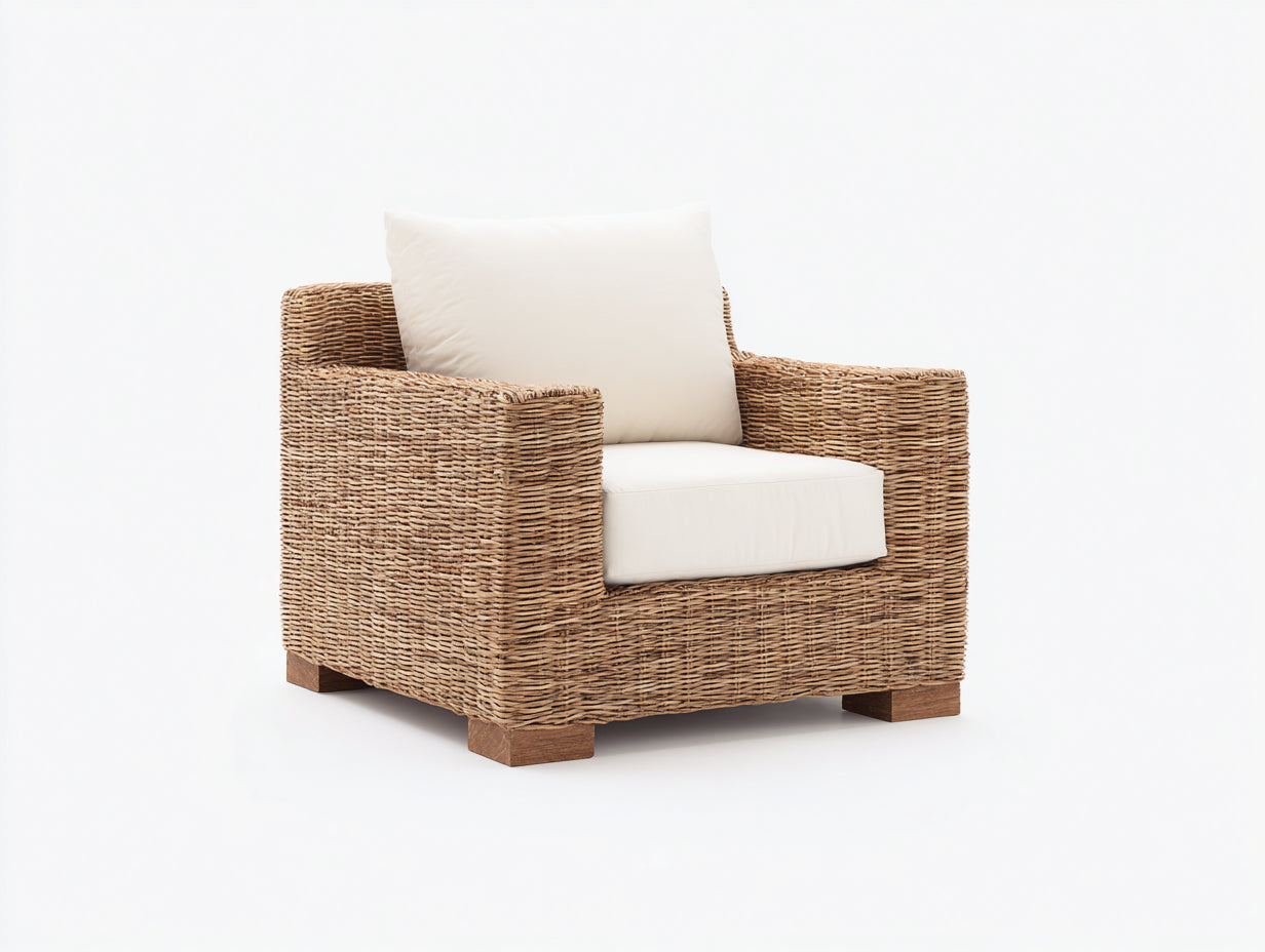Polyrattan Gartensessel Natur Braun Outdoor Lounge Sessel Modern 75x80x85 cm Gartenstuhl