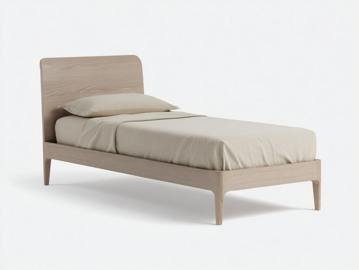 Einzelbett aus Massivholz 200x100x95 cm - Eiche Hell - Modernes Design
