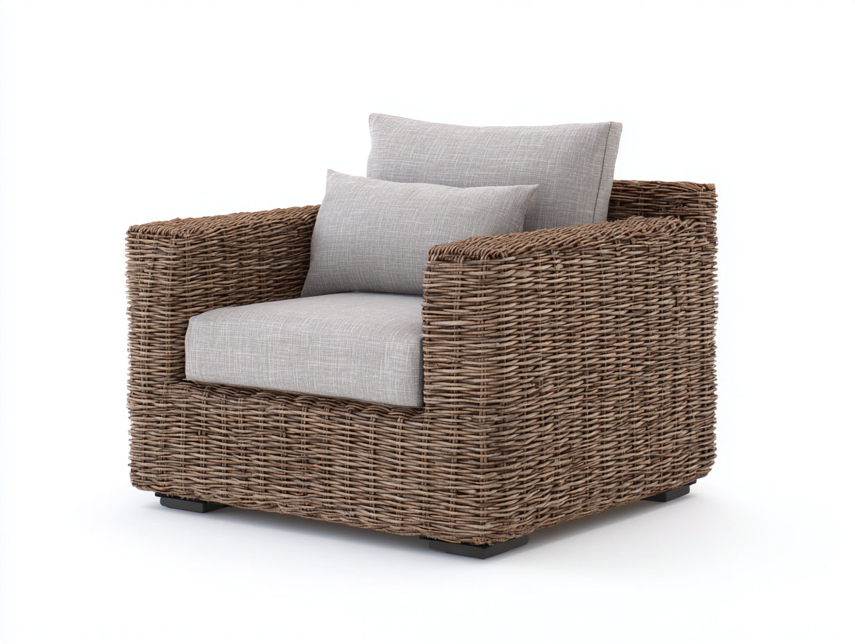 Polyrattan Gartensessel Natur Braun 1 Sitzer quadratisch 80x80x82 cm Loungesessel Garten Terrasse modernes Design