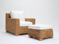 Polyrattan Gartensessel Set mit Hocker Geflecht Holzrahmen 80x75x85 cm - Natur Braun - Modernes Outdoor Lounge Design