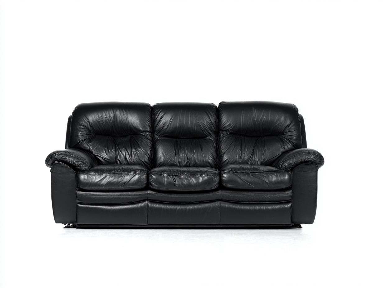 3 Sitzer Sofa Echtleder Schwarz Modern Klassisch 210x90x85 cm Wohnzimmer Polster Sofa Elegantes Design