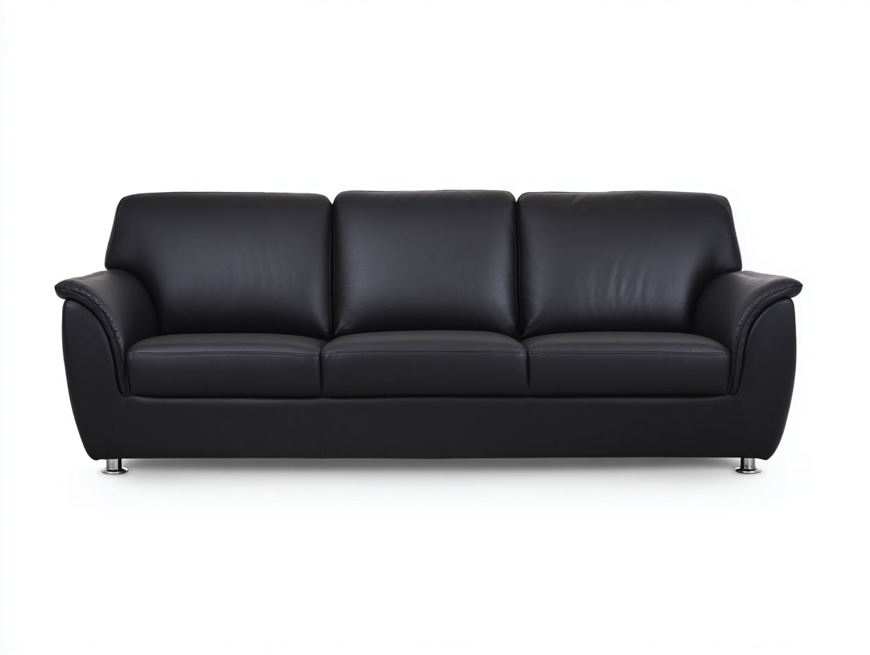 3 Sitzer Sofa Echtleder Schwarz Modern Klassisch 210x90x85 cm Wohnzimmer Polstersofa Elegantes Design