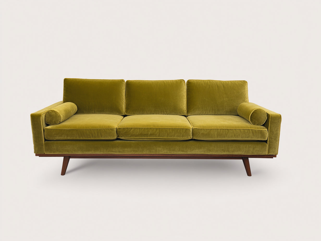 3 Sitzer Sofa Samt Grün Goldgelb Modern 210x88x80 cm Holzfüße Wohnzimmer Polstersofa Elegantes Design