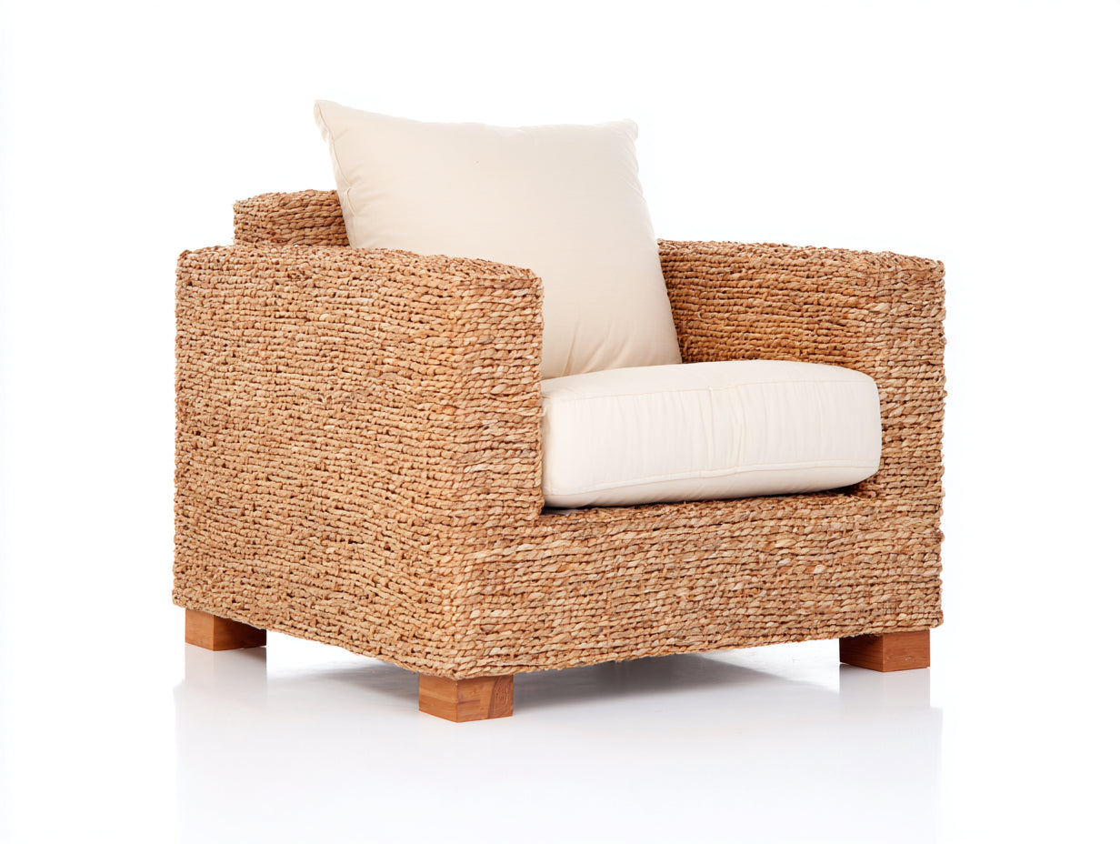 Polyrattan Gartensessel Geflochten Holzrahmen 80x75x85 cm - Natur Braun - Modernes Outdoor Lounge Design