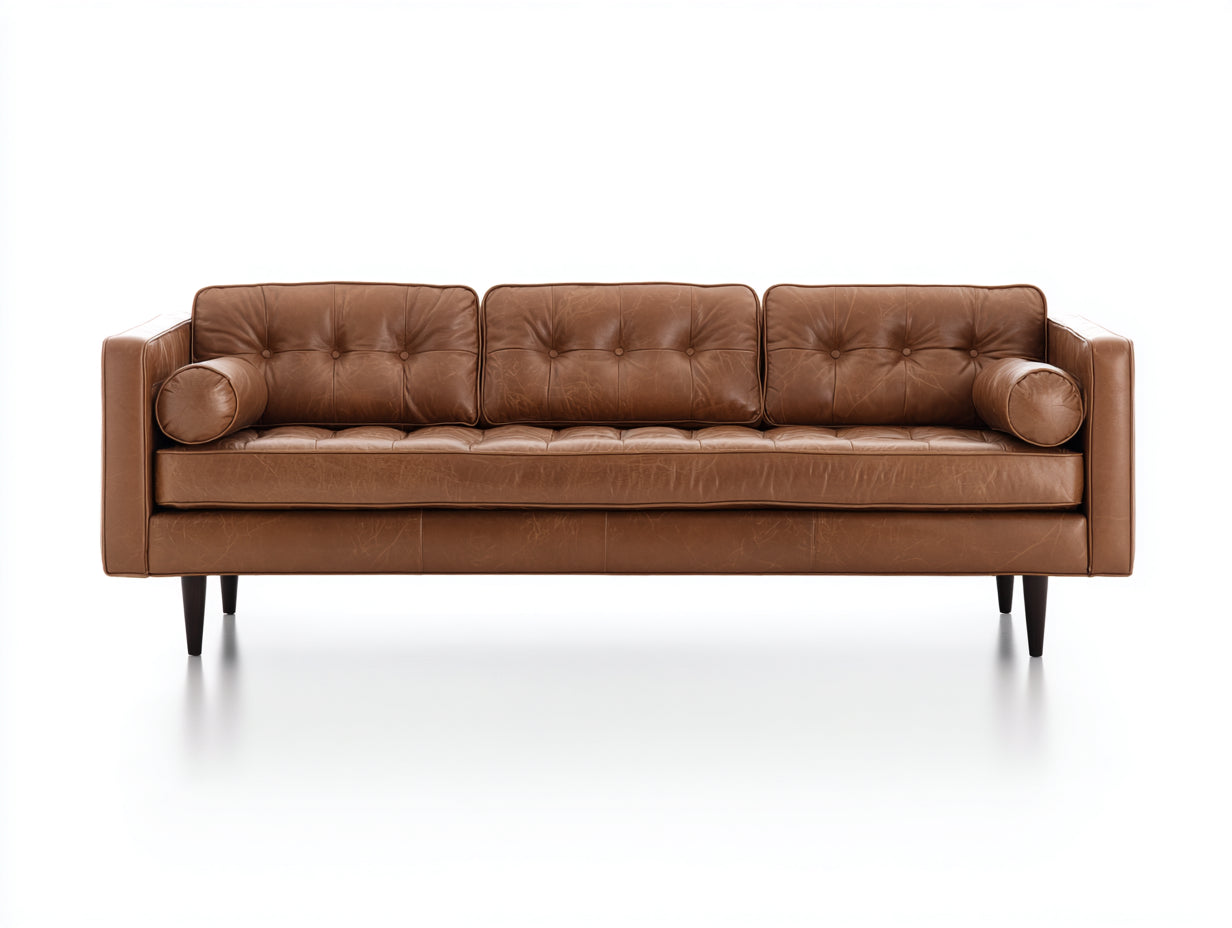 3 Sitzer Sofa Echtleder Braun Klassisch Modern 210x90x80 cm Wohnzimmer Polster Sofa Tuft Design